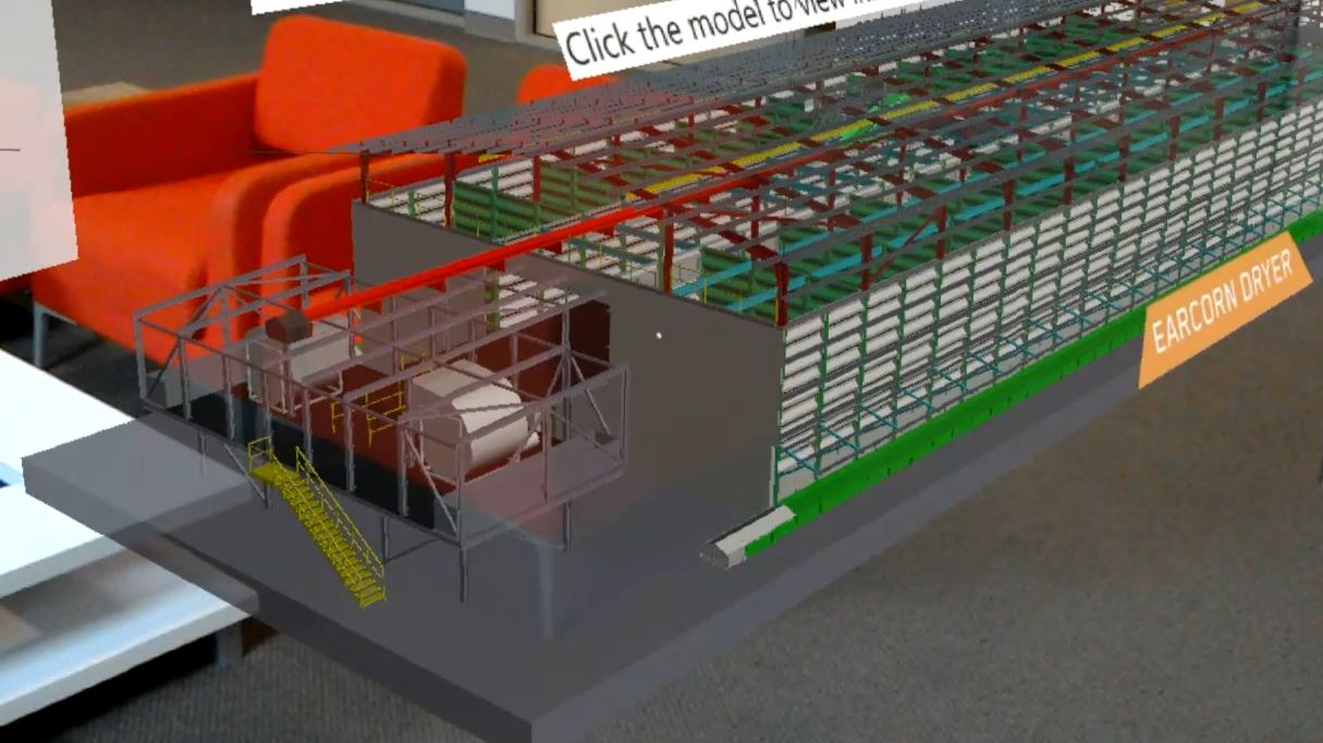 A CAD model that could
          fit on a desk, as seen through HoloLens